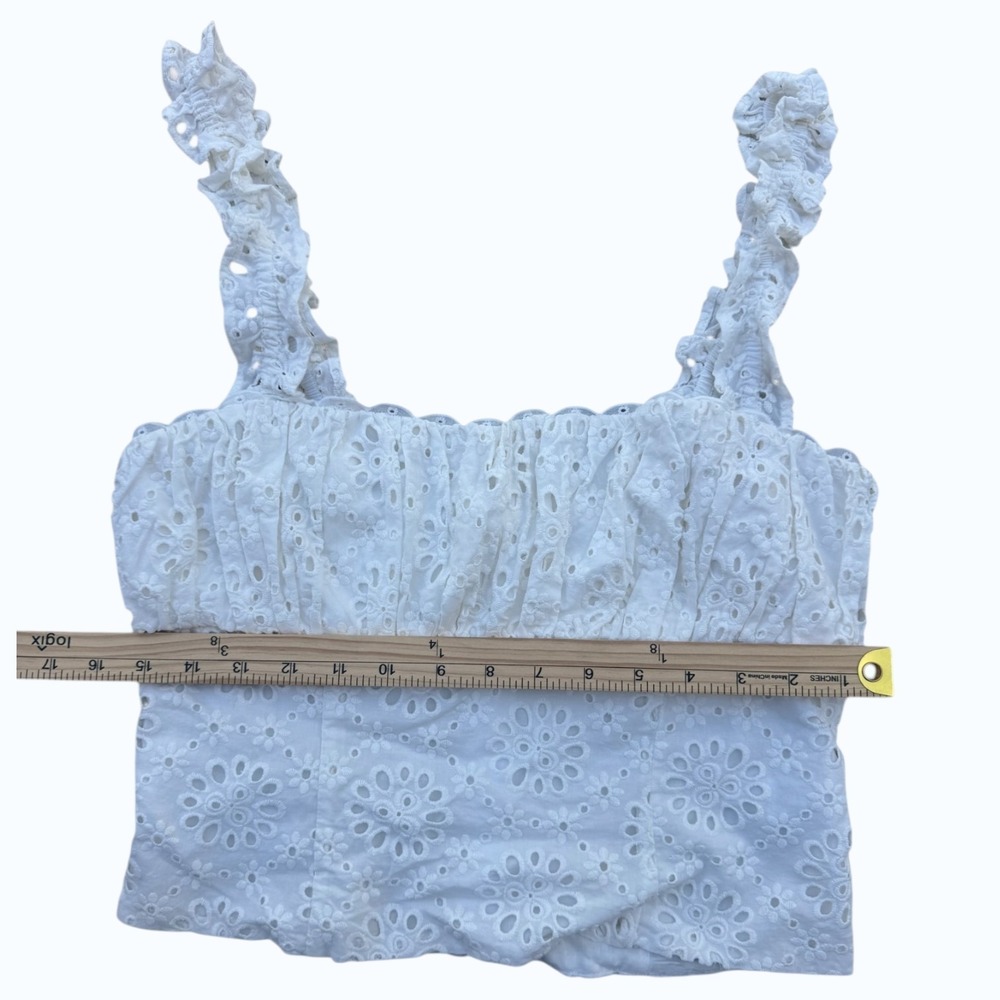 Tularosa Eyelet Crop Top Bohemian Ruffle Cotton Blouse Medium Sold by Revolve - Picture 6 of 11